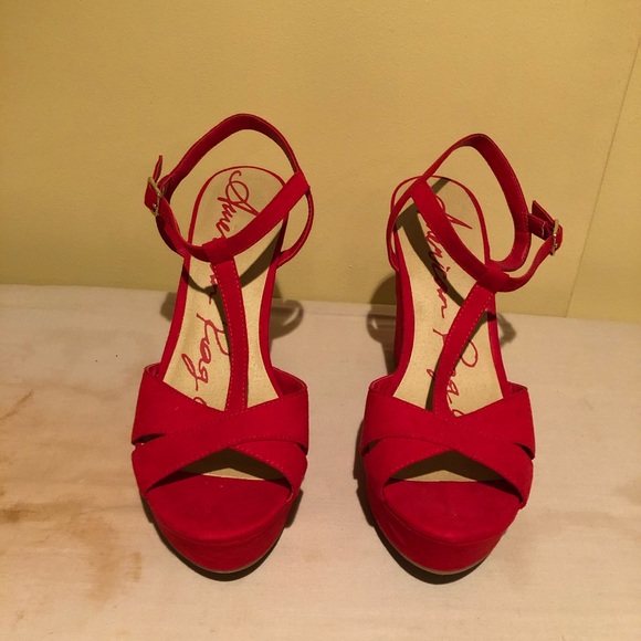 red platform sandals